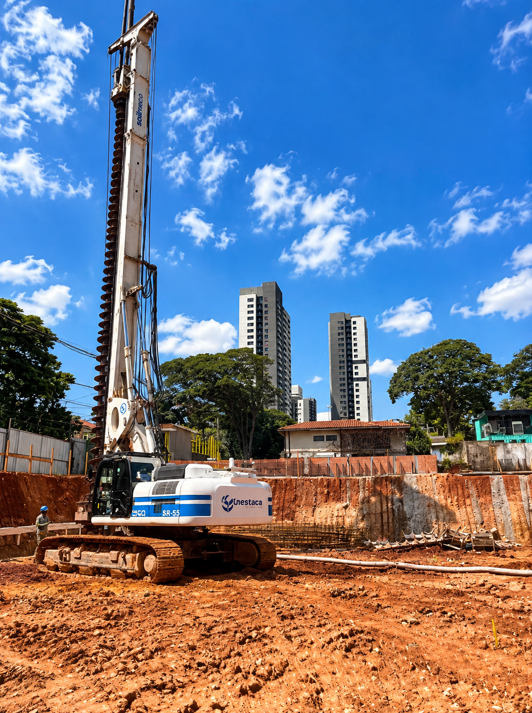 Perfuratriz Soilmec SR55 da UNESTACA para execução de estaca hélice contínua